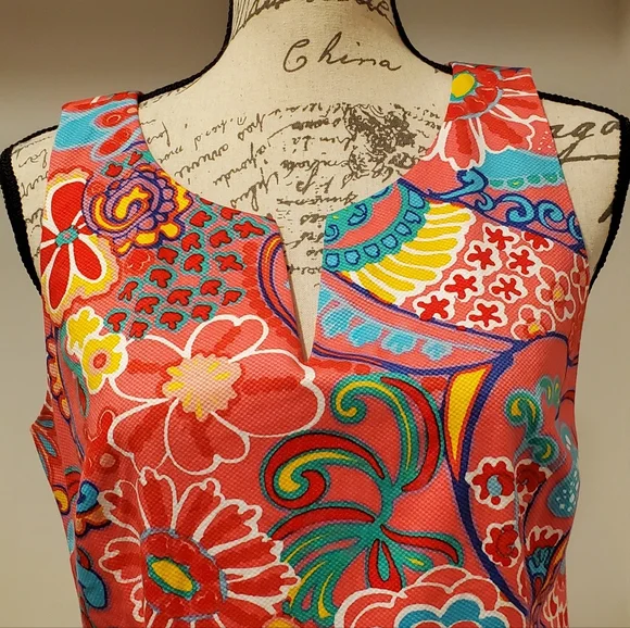 TALBOTS WOMEN'S Pink Sleeveless Textured Shift Dress-Mod Floral,Size 6. - Picture 6 of 10